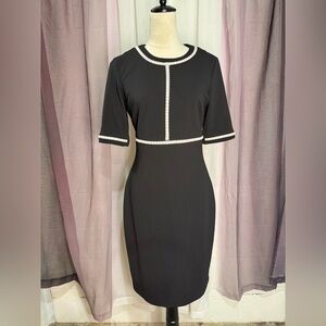 Karl Lagerfeld Elegant Black Dress with White Pearl Trim